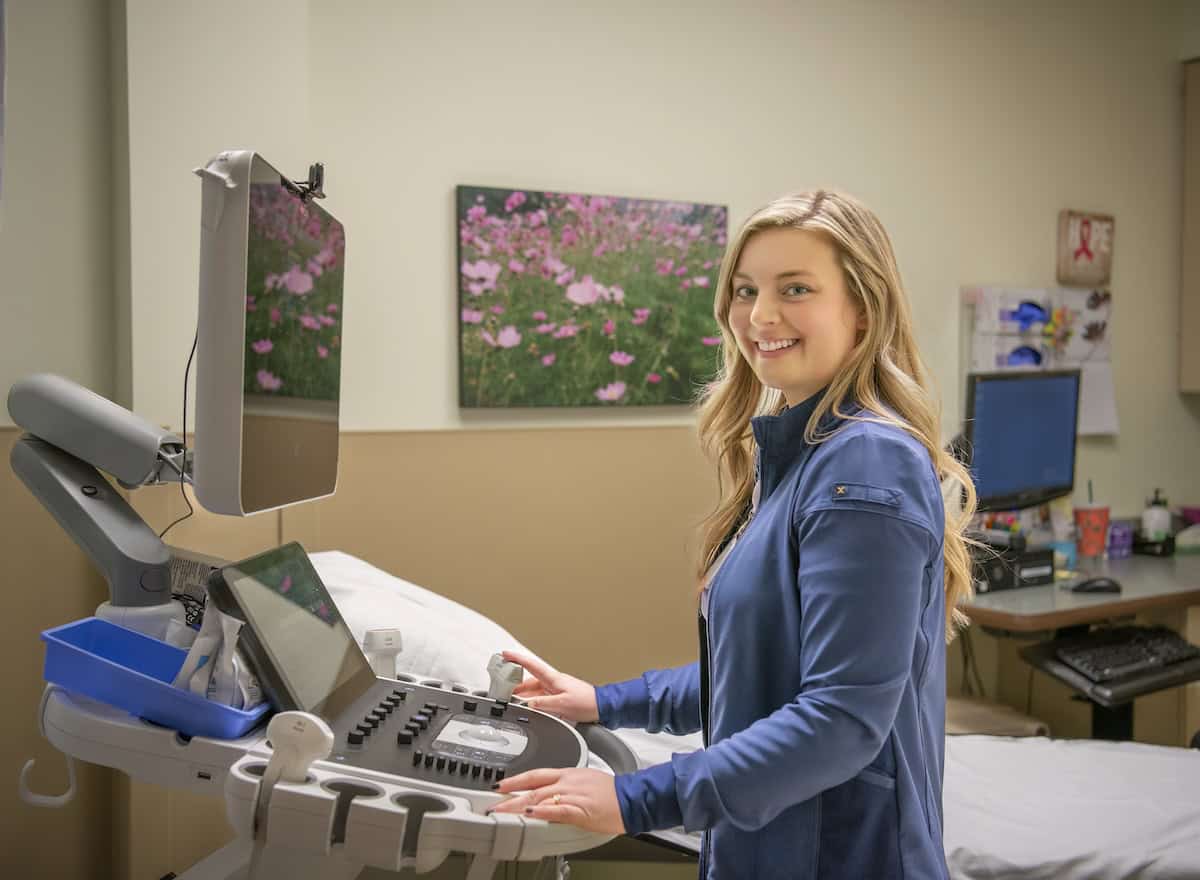 Ultrasound technologist preparing for an ultrasound exam at Farmington.